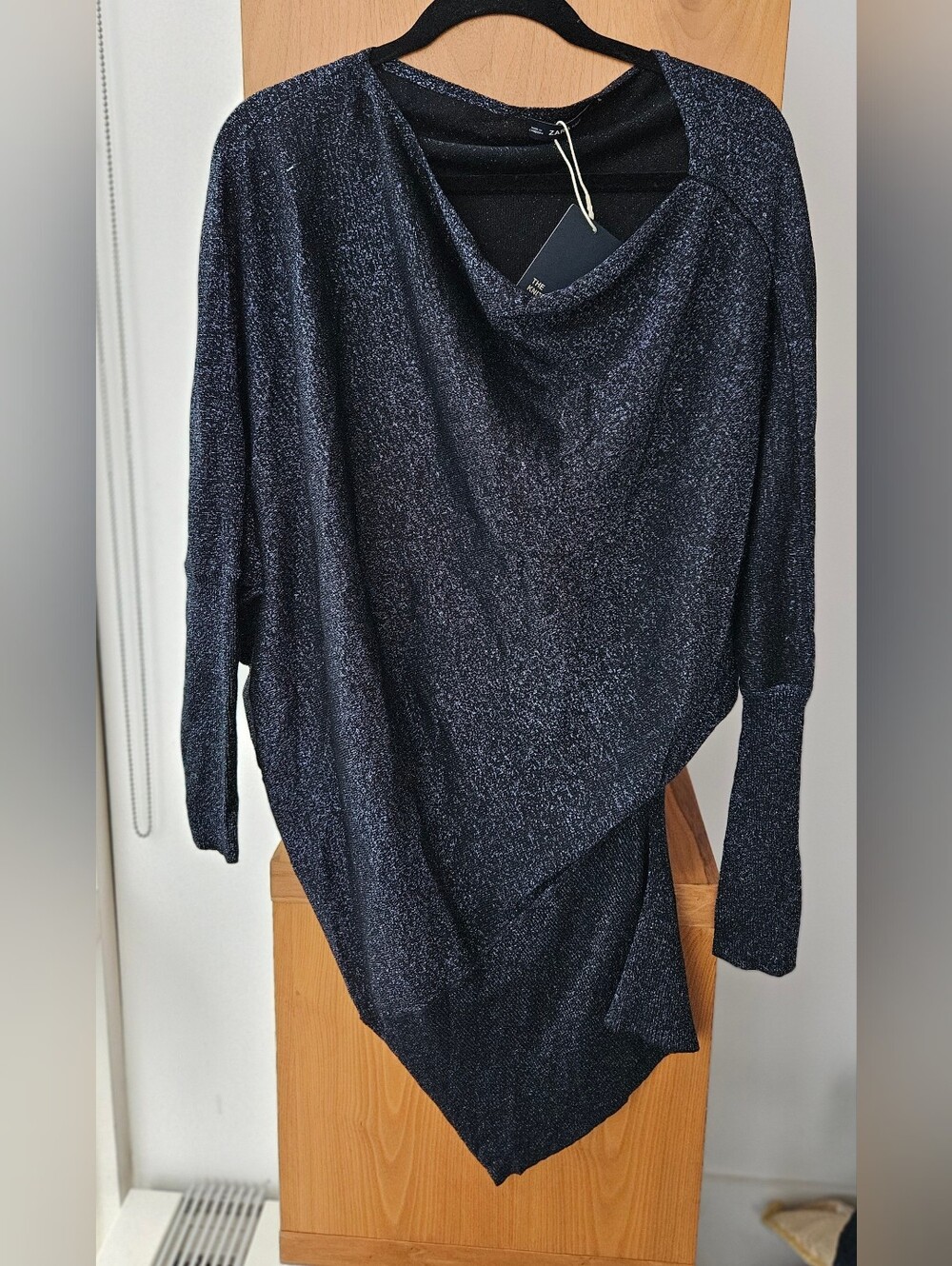 Never Worn-Zara Metallic Navy Cowl Neck Sweater-NWT